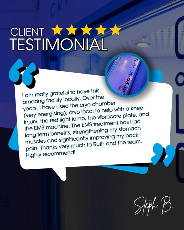 Thank you, Steph, for your kind words and for trusting us with your wellness journey. ✨💙 

Whether you're visiting us for recovery, relaxation, performance, body confidence or simply because you want to feel your best, our goal is always the same:

To make sure you leave feeling better than when you arrived. 🙌

Have you visited us recently?

We'd love to hear about your experience below. 👇💙

#ClientLove #ReviewSpotlight #Sevenoaks #WellnessJourney #CryojuvenateUK