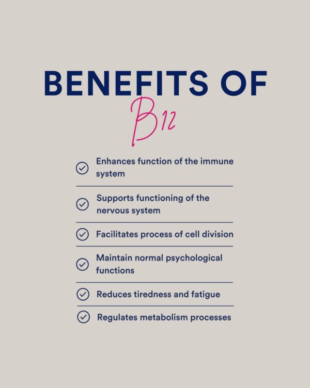 Did you know that Vitamin B12 is essential for your overall well-being? This powerhouse nutrient supports key body functions, including:

✅ Strengthening the immune system to help fight off illnesses
✅ Supporting the nervous system for better brain and nerve function
✅ Aiding in cell division for healthy growth and repair
✅ Maintaining psychological functions for improved mood and mental clarity
✅ Reducing fatigue and tiredness to keep you energized
✅ Regulating metabolism for better energy production

Since B12 is mainly found in animal products, vegans and vegetarians may need supplements or fortified foods to meet their daily needs.

#VitaminB12 #HealthFacts #BoostYourEnergy #ImmuneSupport #BrainHealth #wellnessjourney